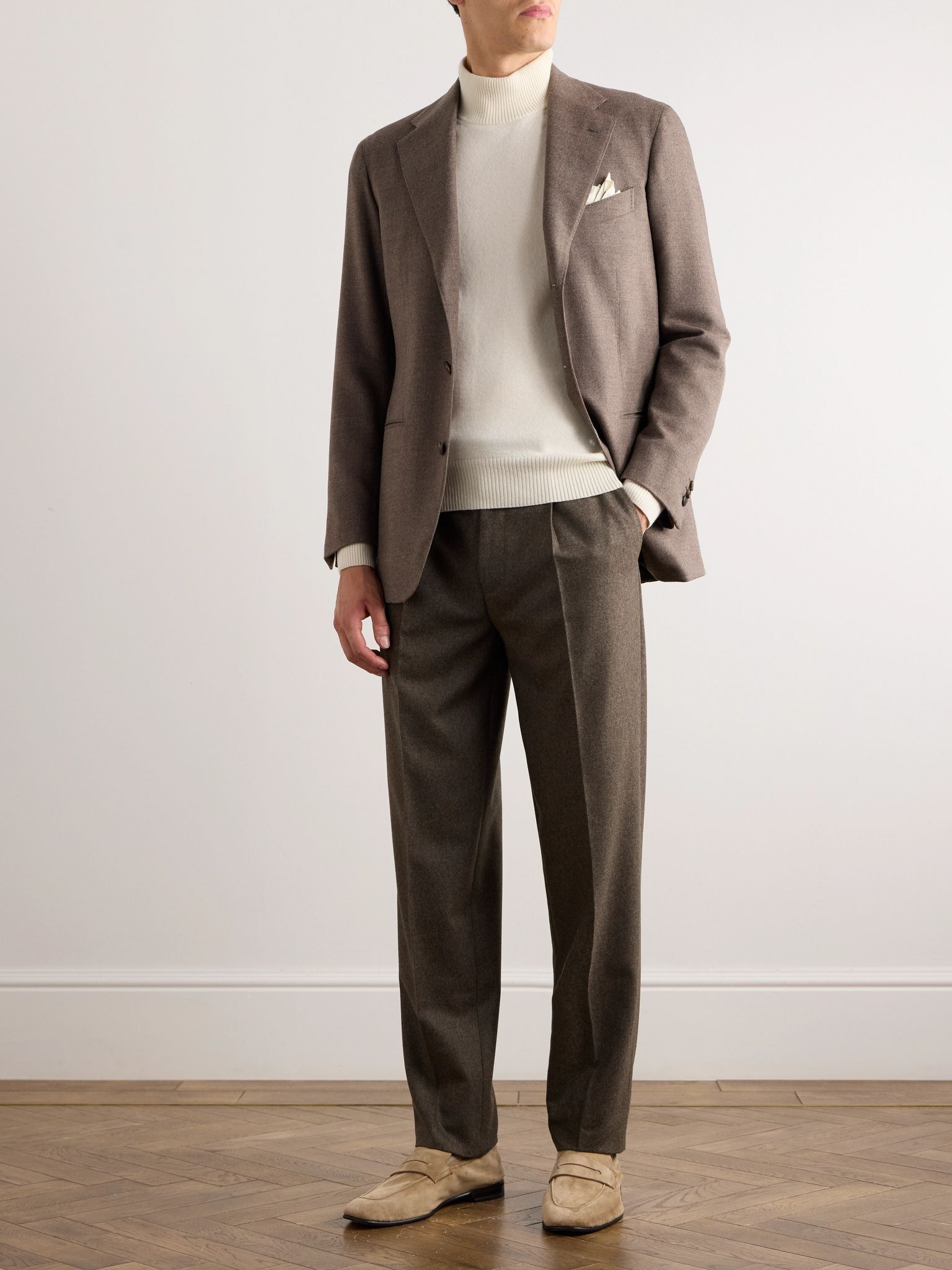 Straight-Leg Pleated Wool-Flannel Trousers Brown - 2