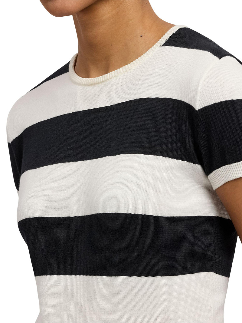 Women's Striped Cotton-Silk Short-Sleeve Sweater - Lux Cream Black 6