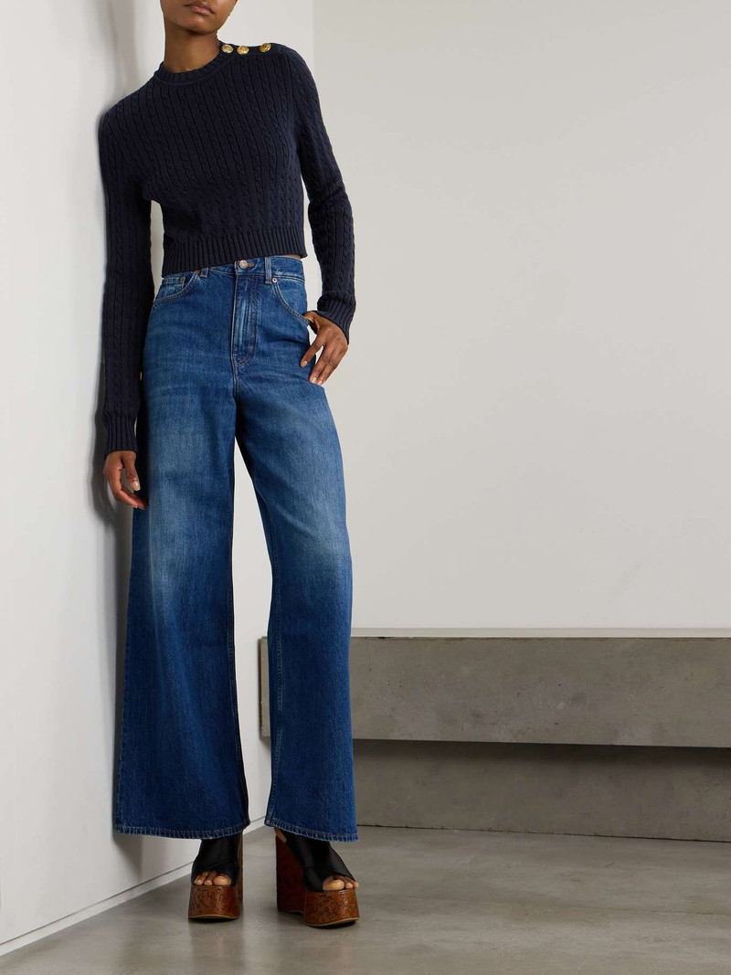 Chloé Embellished cable-knit cotton sweater outlook