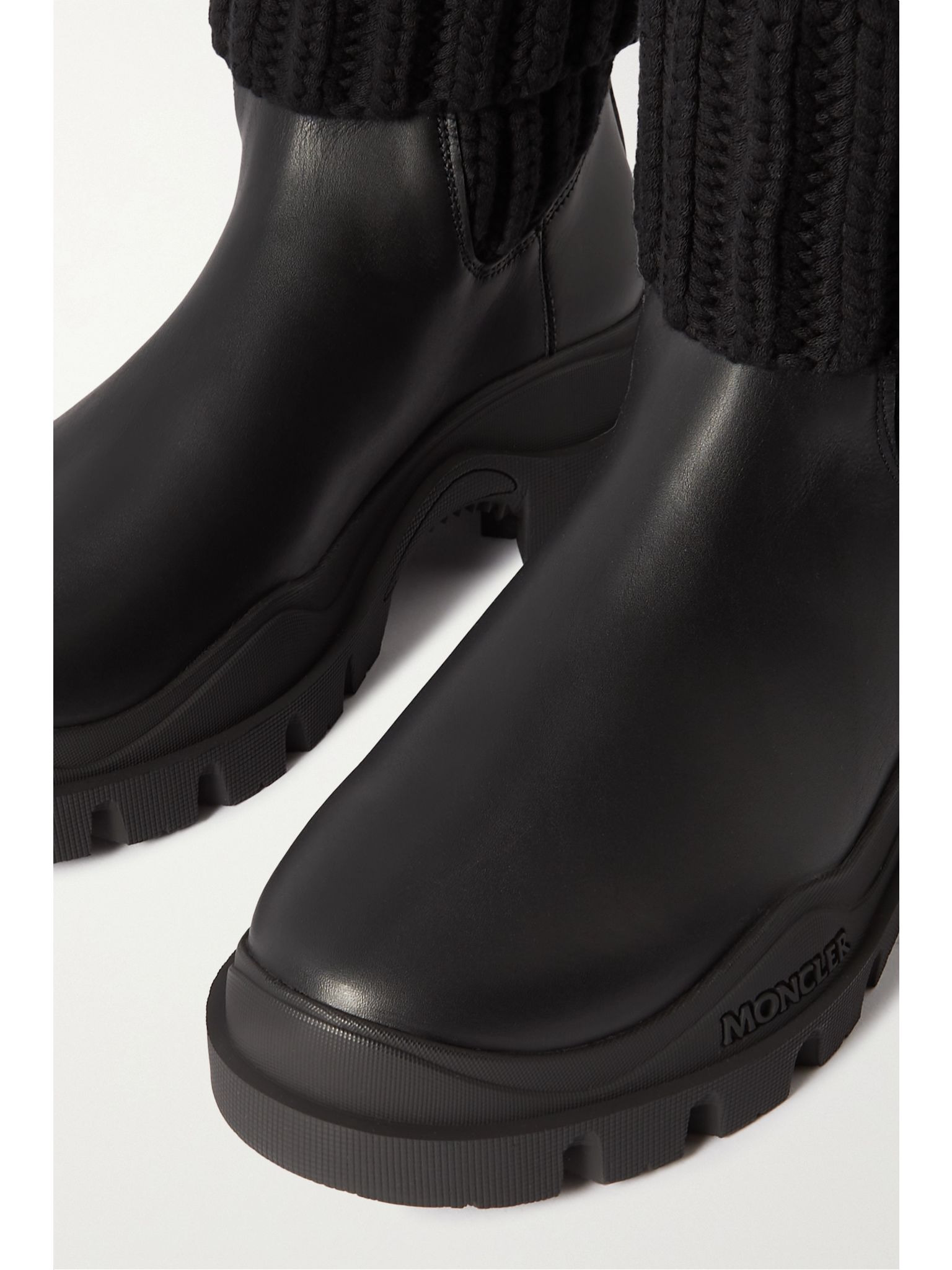 Larue ribbed-knit and leather ankle boots Black - 4