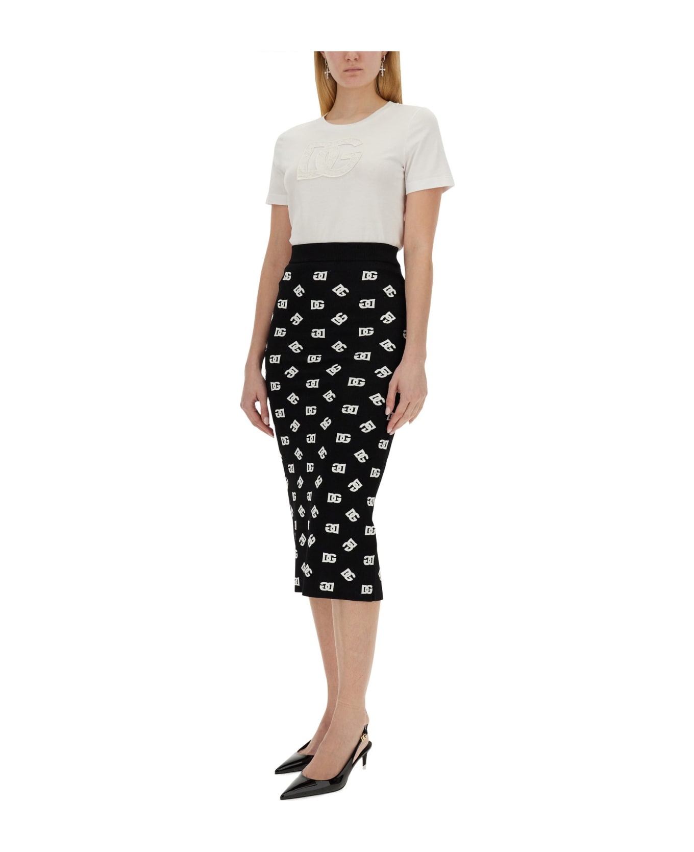 Viscose Logo Jacquard Pencil Skirt - 3