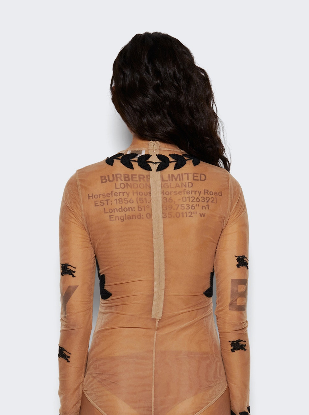 EKD Embroidered Stretch Tulle Bodysuit Neutral - 5