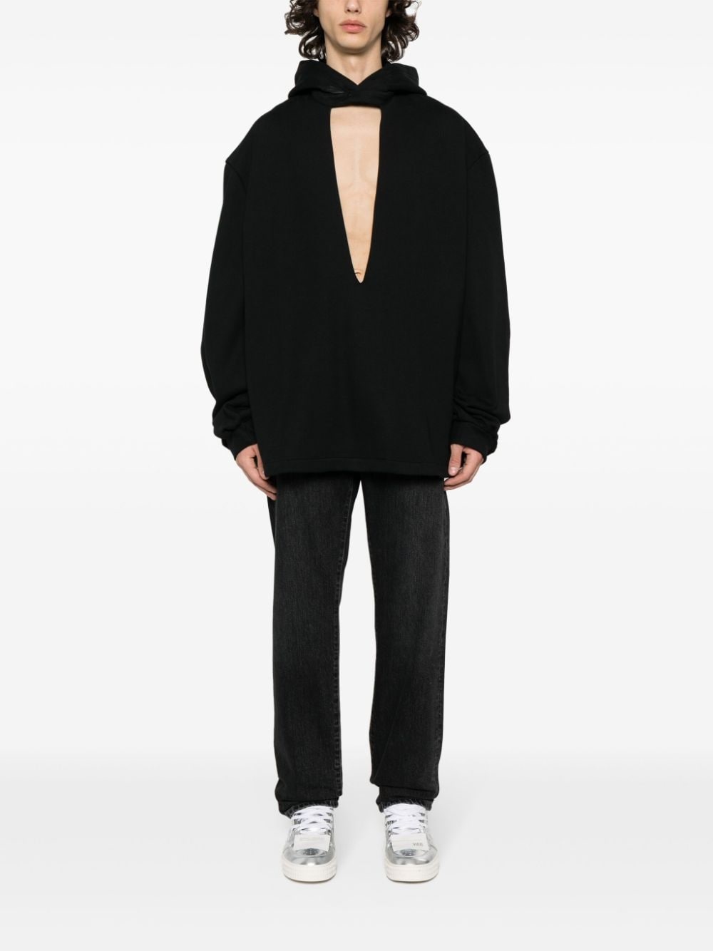 plunge-V cotton hoodie - 2
