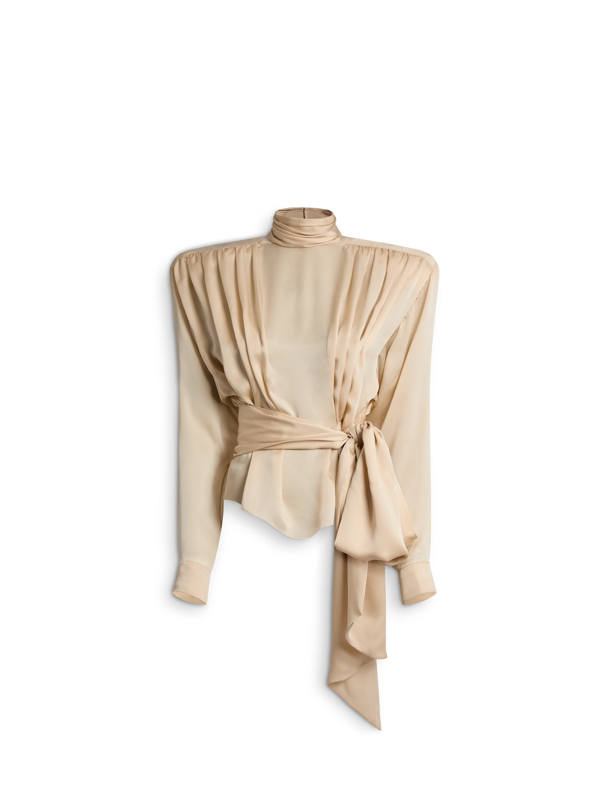 Silk chiffon blouse with padded shoulders and tie - 1