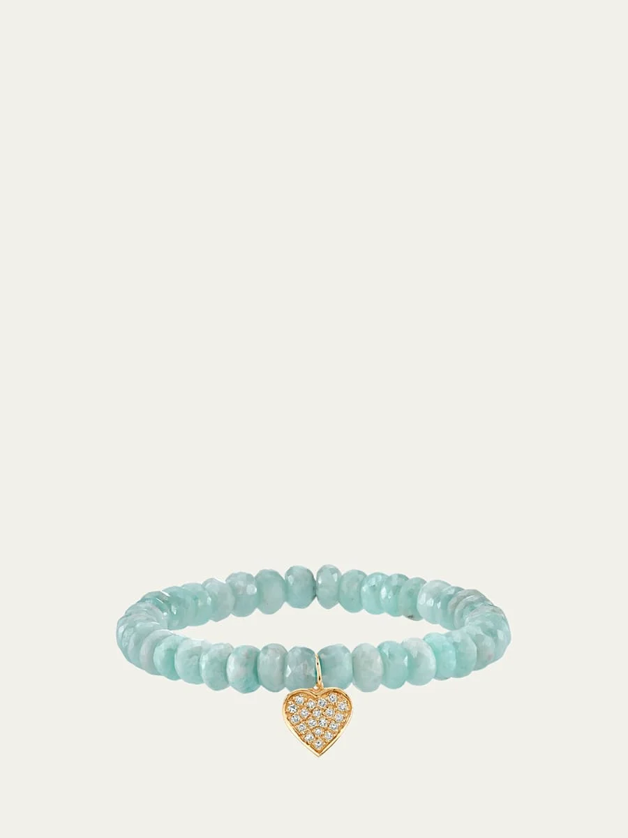14K Diamond Pave Heart Charm on Amazonite Bracelet - 1
