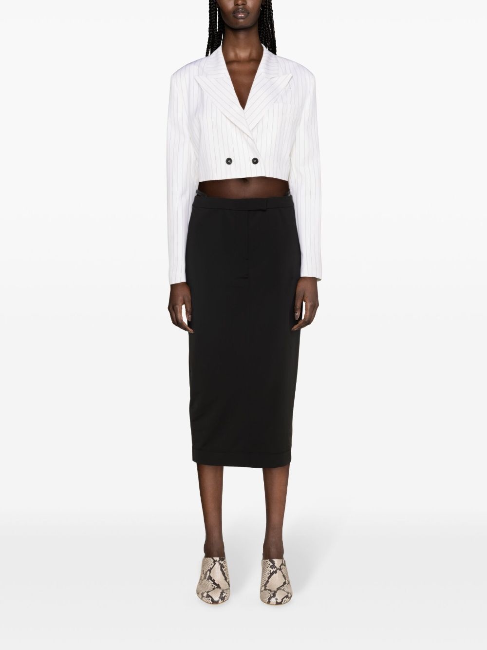 pinstripe-pattern cropped blazer - 2