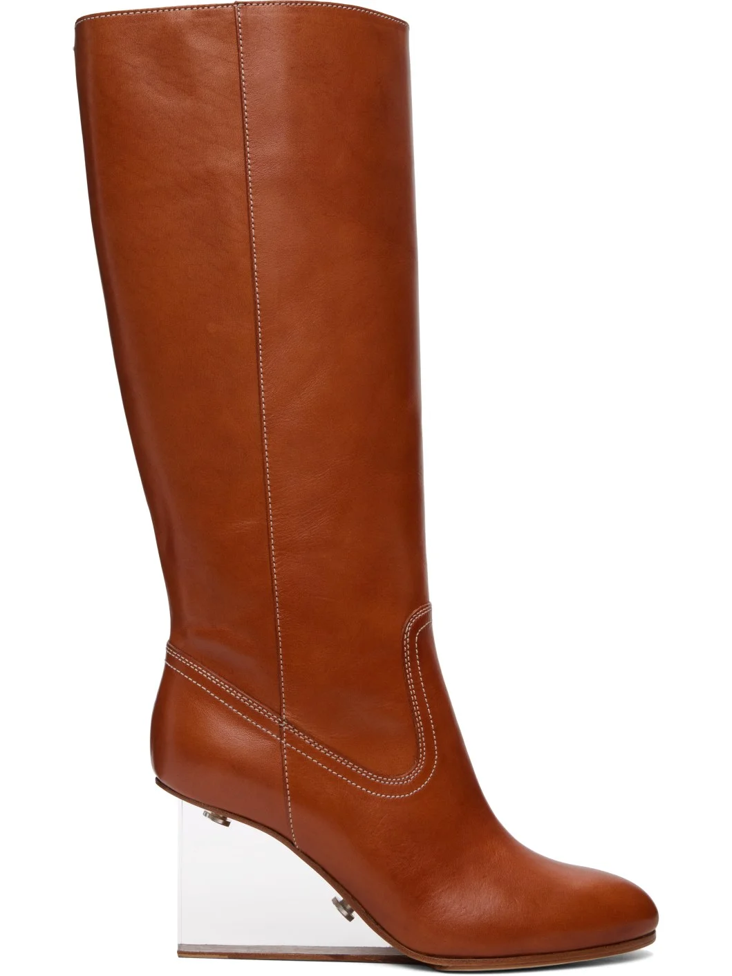 Brown Plexi Wedge High Boots - 1