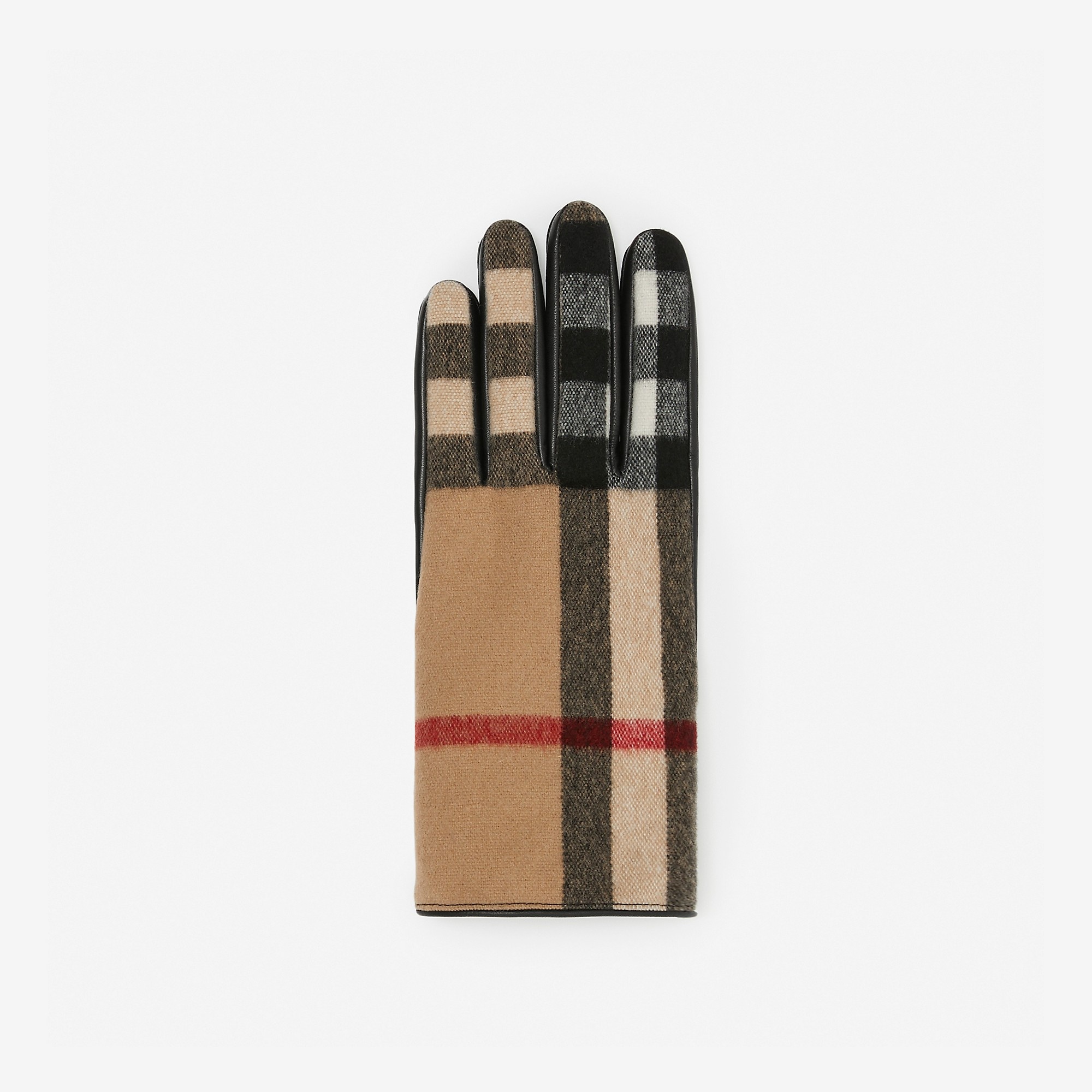 Exaggerated Check Wool and Leather Gloves - 3