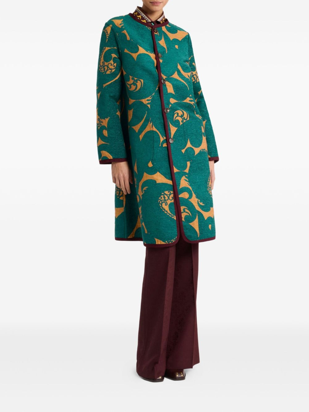 paisley-jacquard chenille coat - 3