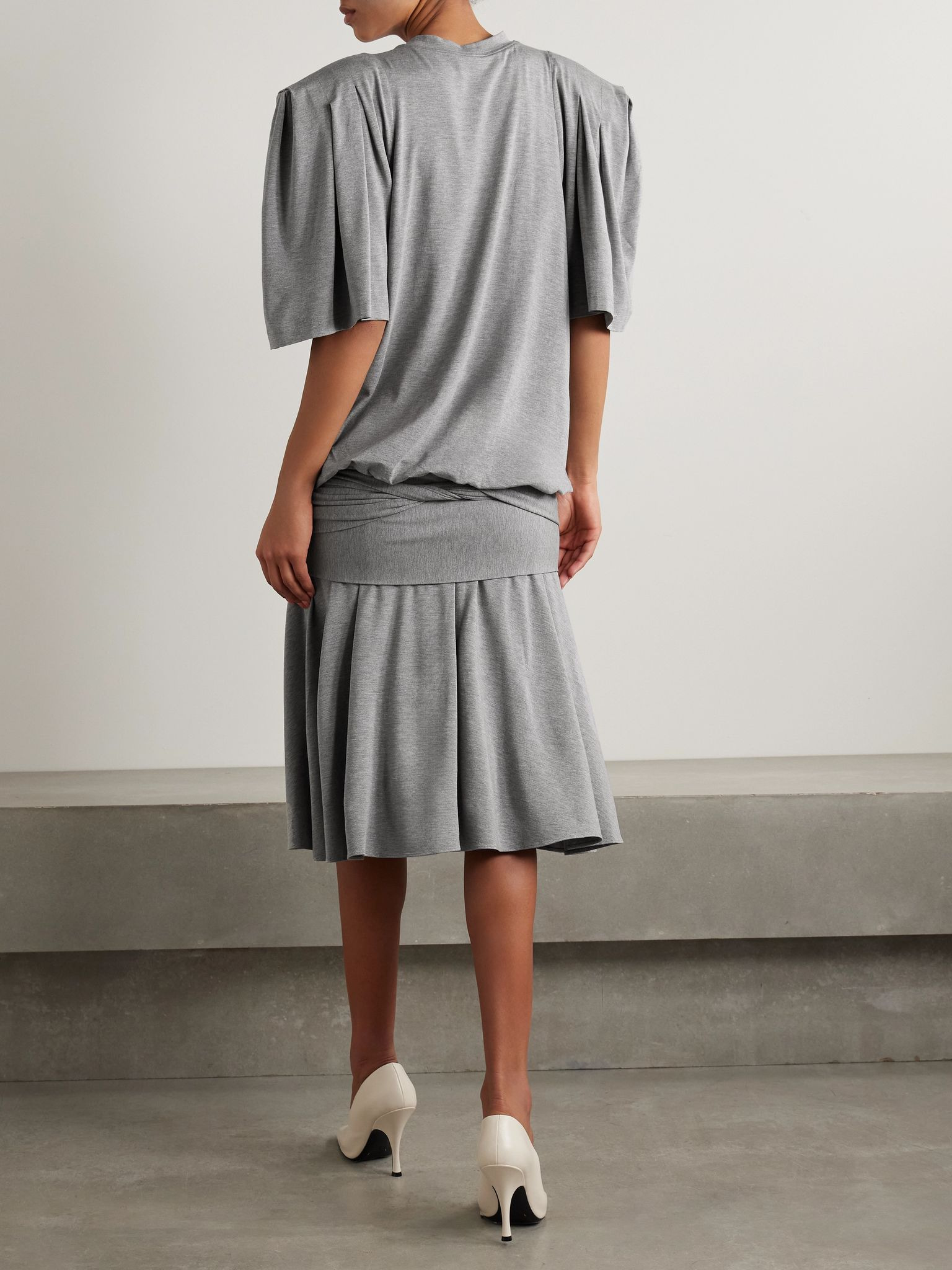 Gathered cotton-jersey midi dress Gray - 3