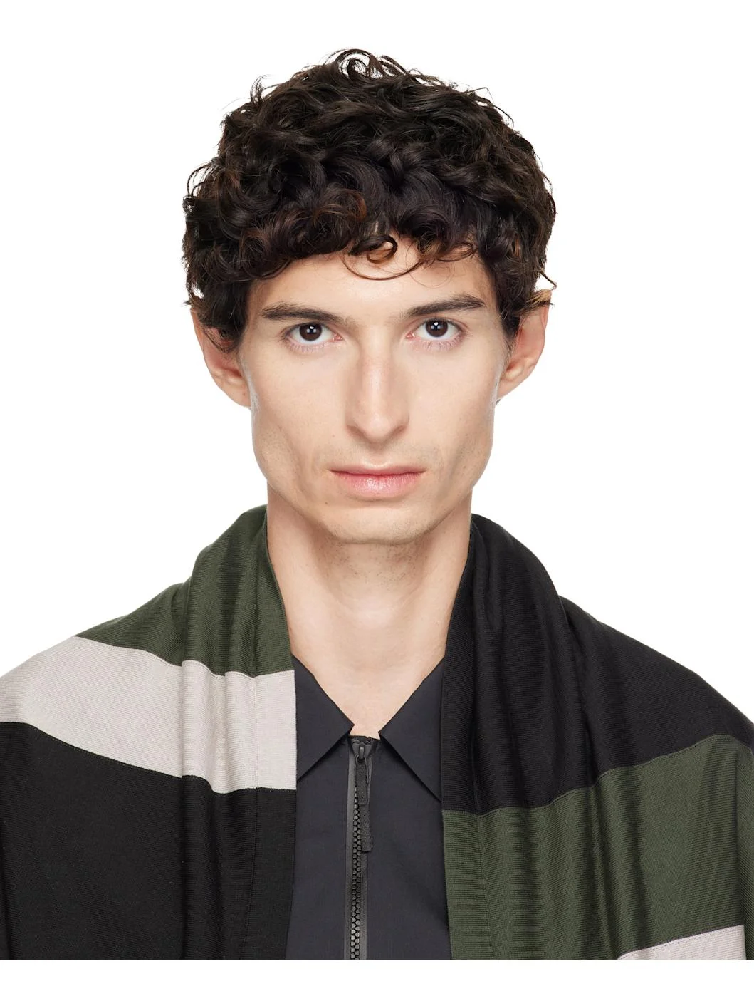Black & Khaki Sigo Wide Knit Scarf - 1