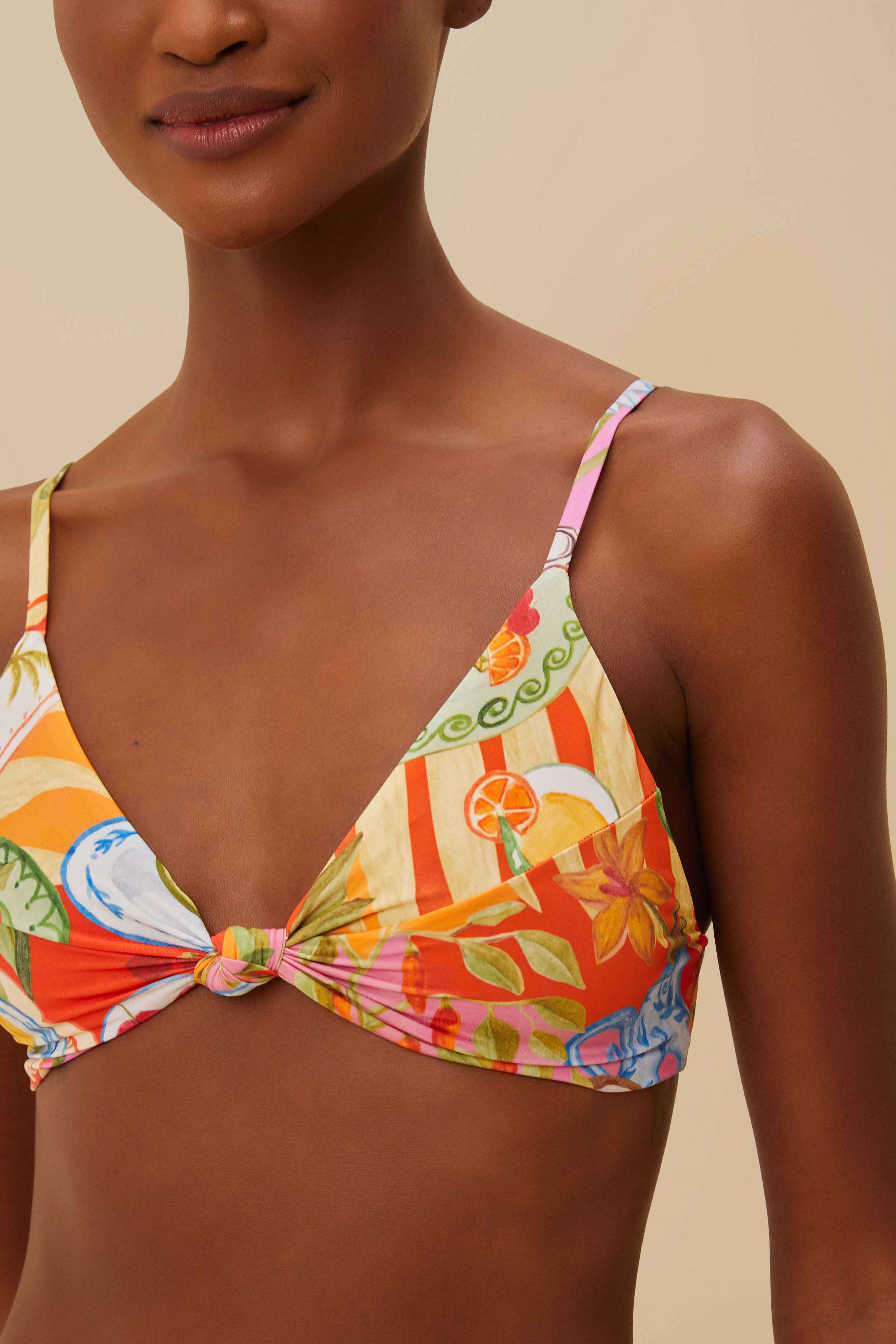 Multicolor Summer Picnic Knot Bikini Top - 3