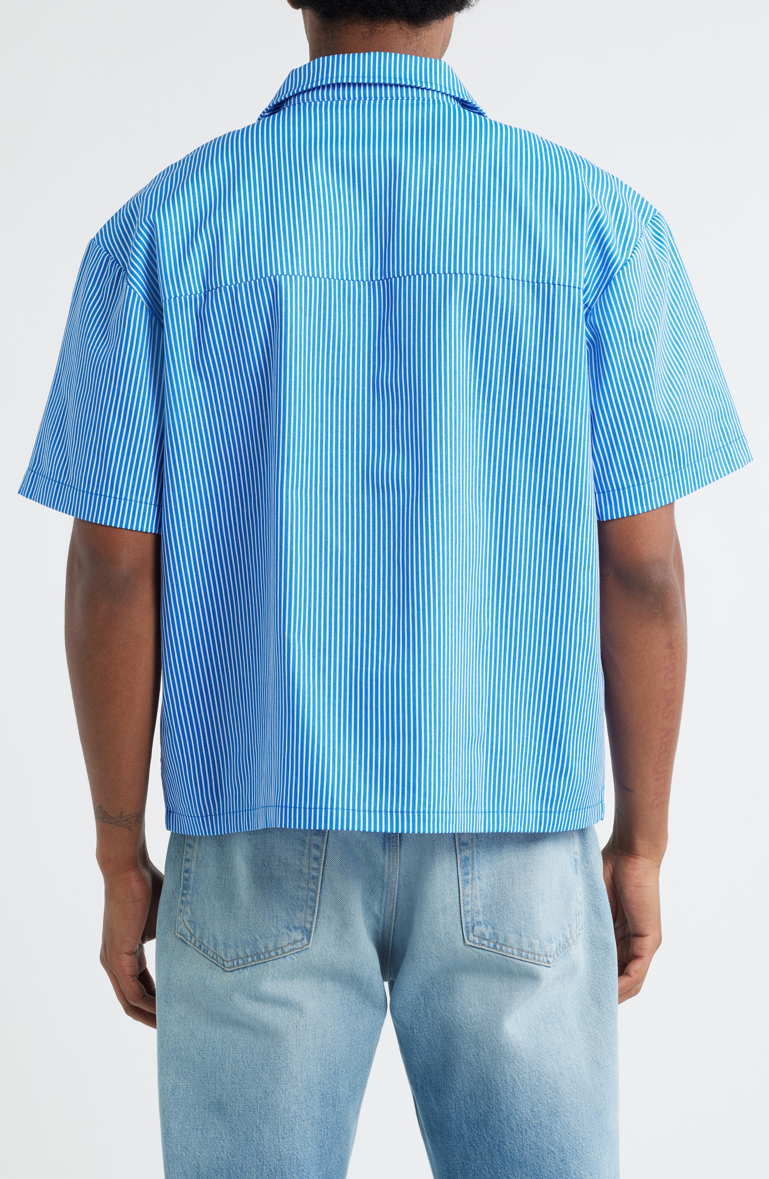ICECREAM Decker Pinstripe Cotton Camp Shirt in Victoria Blue at Nordstrom - 3
