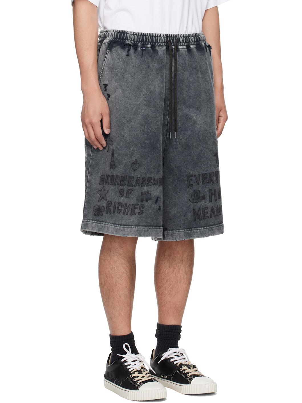 Black Bleached Graffiti Print Sweat Shorts - 2