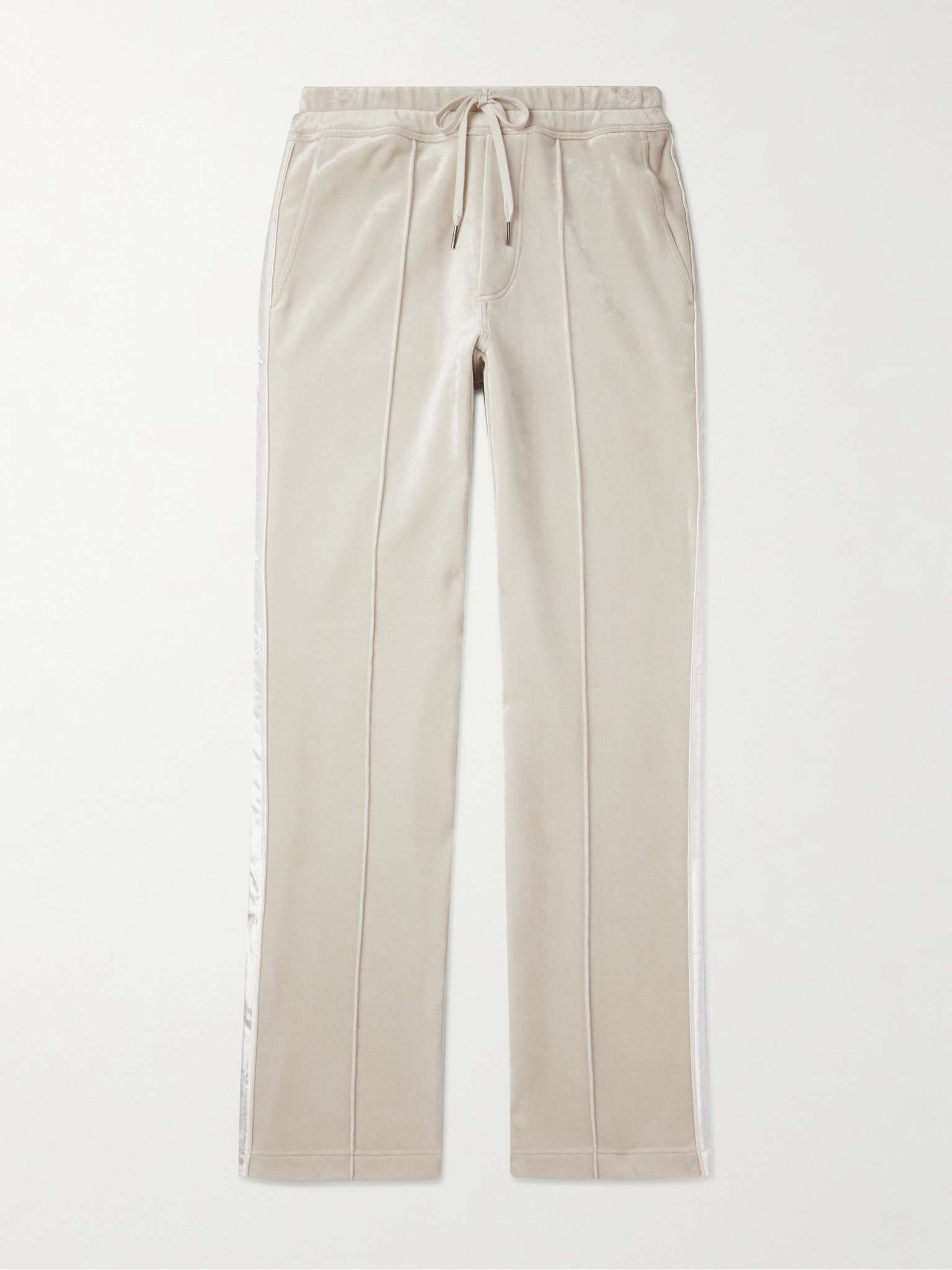 Wide-Leg Satin-Trimmed Velour Sweatpants - 1