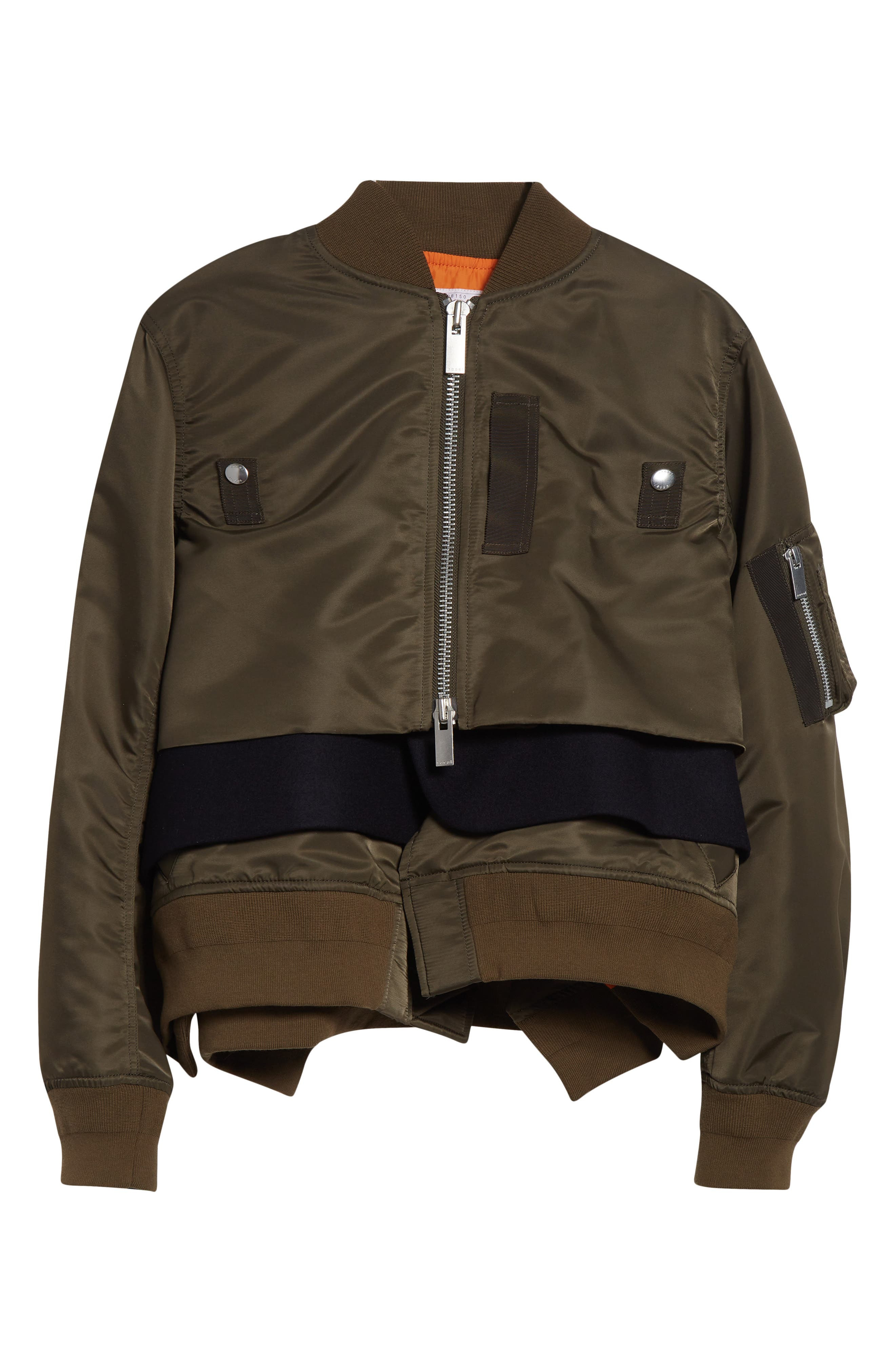 Sacai Nylon Twill & Wool Melton Blouson Jacket in Dark Khaki at Nordstrom - 7