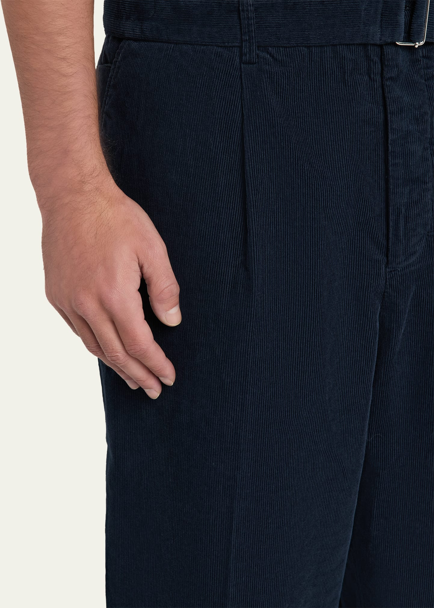 Men's Corduroy Self-Belt Pleated Pants - 5