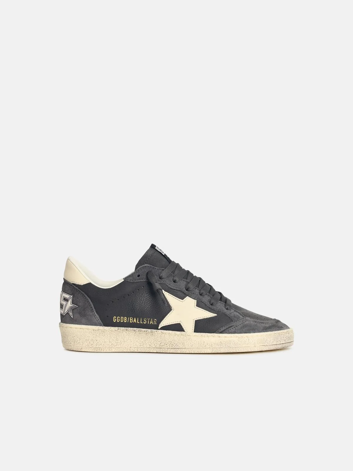 'BALL-STAR' GREY LEATHER SNEAKERS WITH IVORY STAR AND HEEL - 1