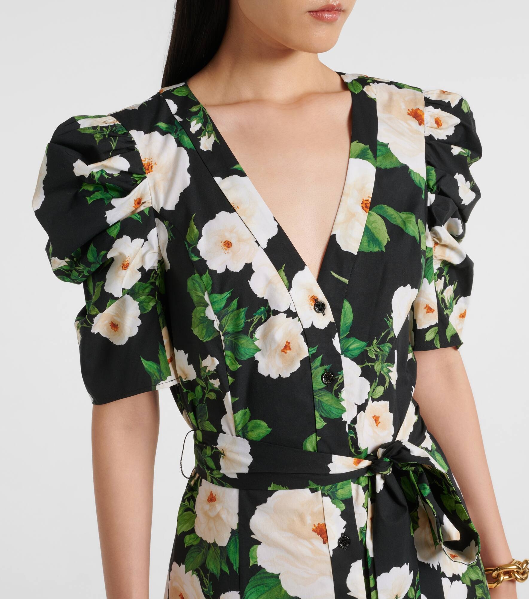 Floral cotton-blend midi dress - 4
