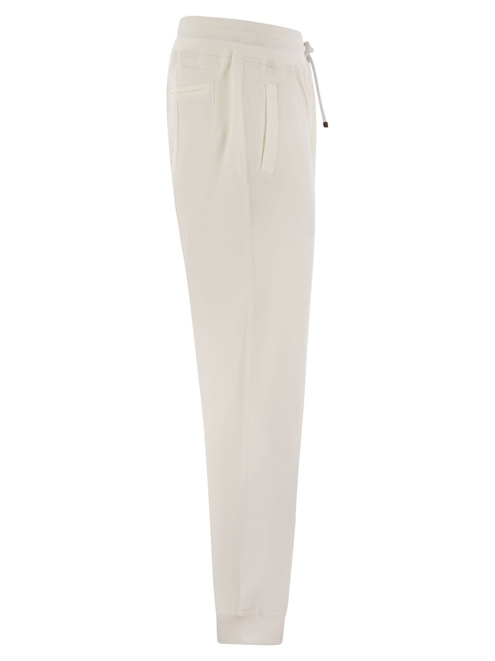 Brunello Cucinelli Men Cotton Fleece Trousers With Crête And Elasticated Hem - 3