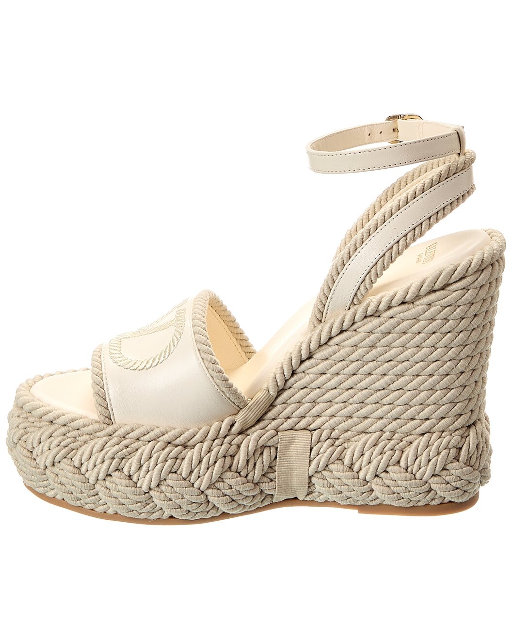 Valentino VLogo Silk Torchon 130 Leather Wedge Sandal - 2