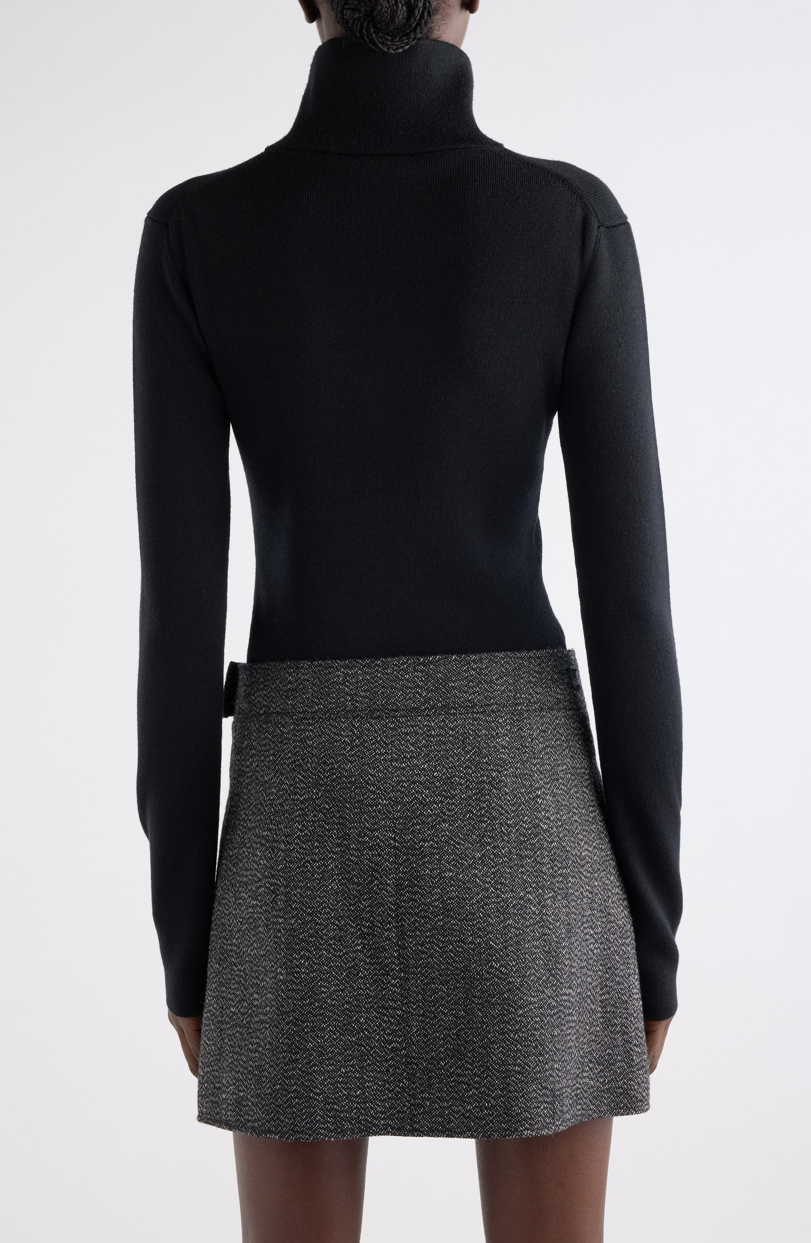 Courrèges Merino Wool Mock Neck Half Zip Sweater in Black at Nordstrom - 4