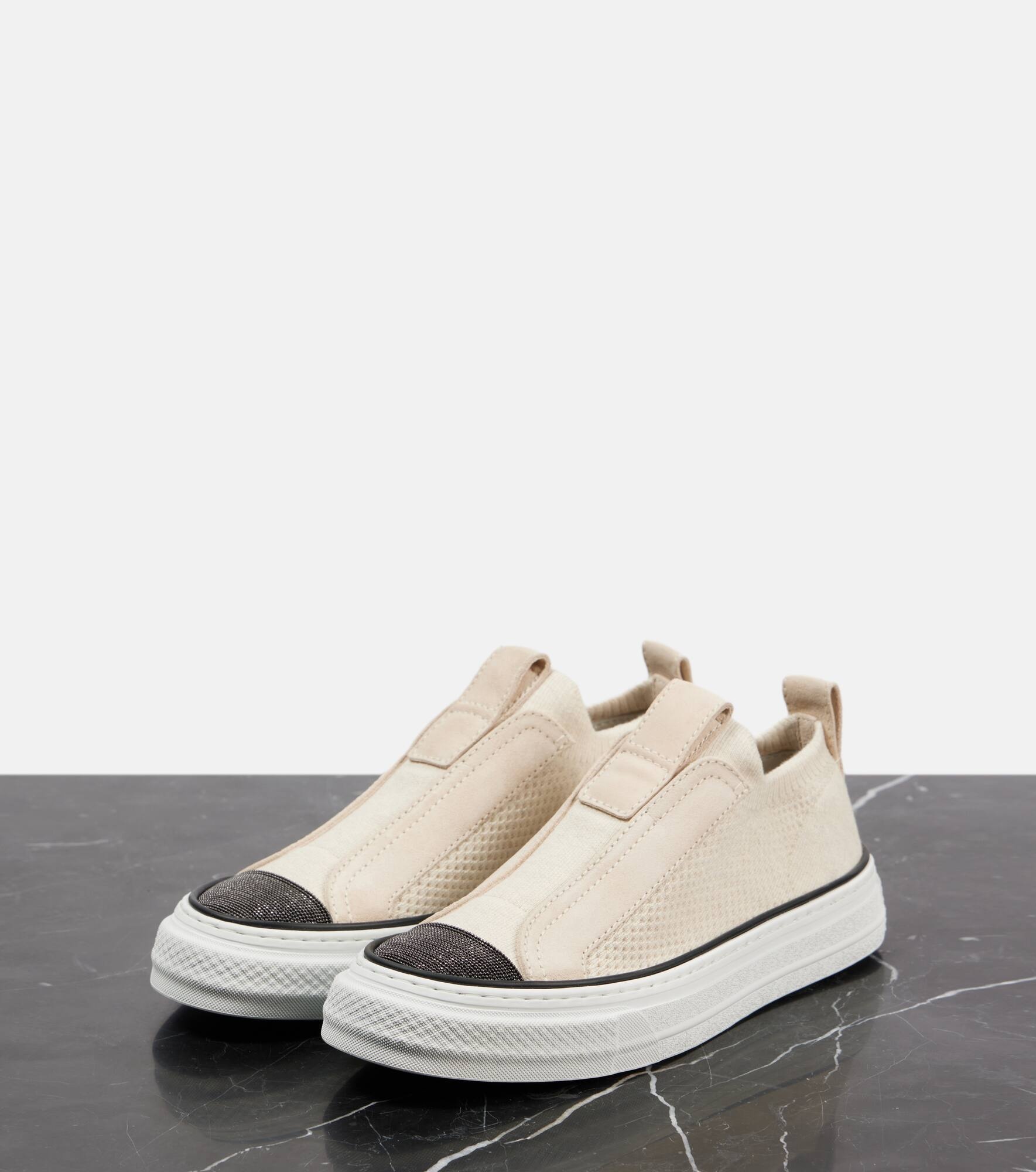 Suede-trimmed canvas sneakers - 4