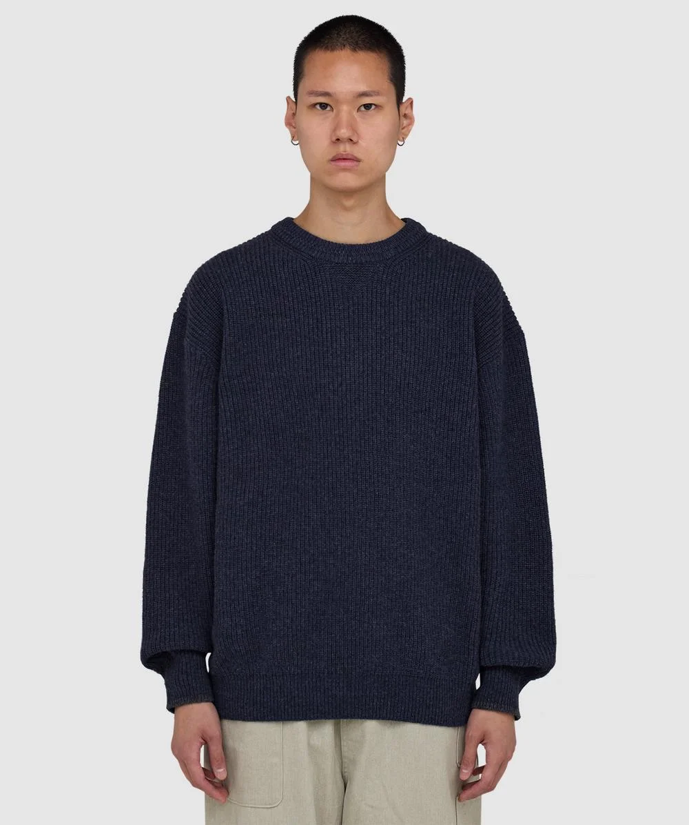 Patch round pullover knit sweater - 1