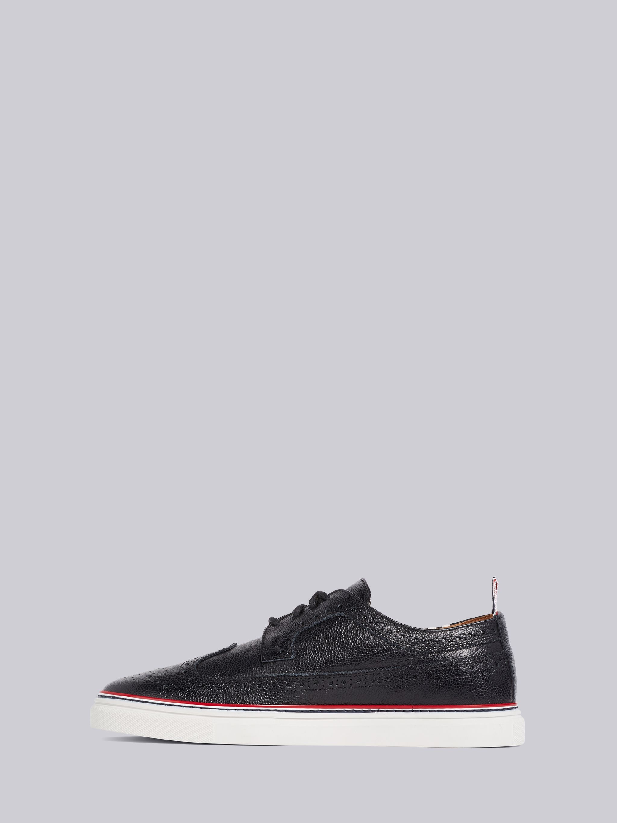 Black Pebbled 4-Bar Brogue Sneaker - 3