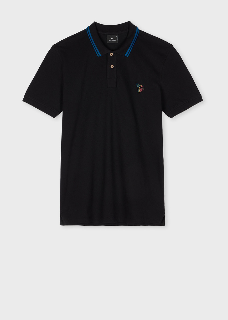 Black Stretch-Cotton 'Broad Stripe Zebra' Polo Shirt 1