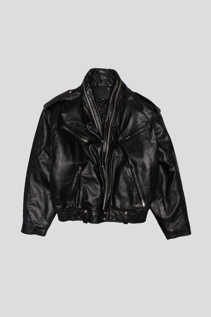ZIP COLLAR MOTORCYCLE JACKET - BLACK 4