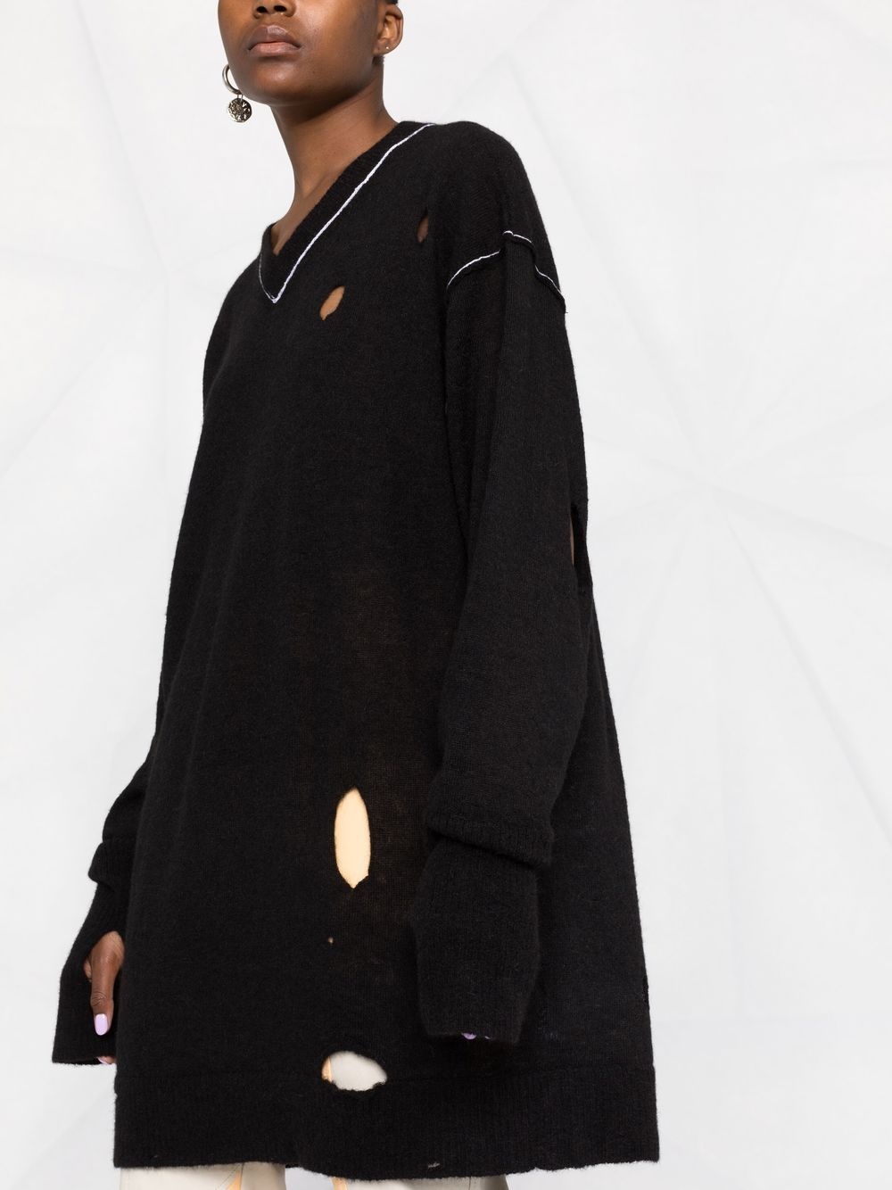 distressed V-neck jumper - 5