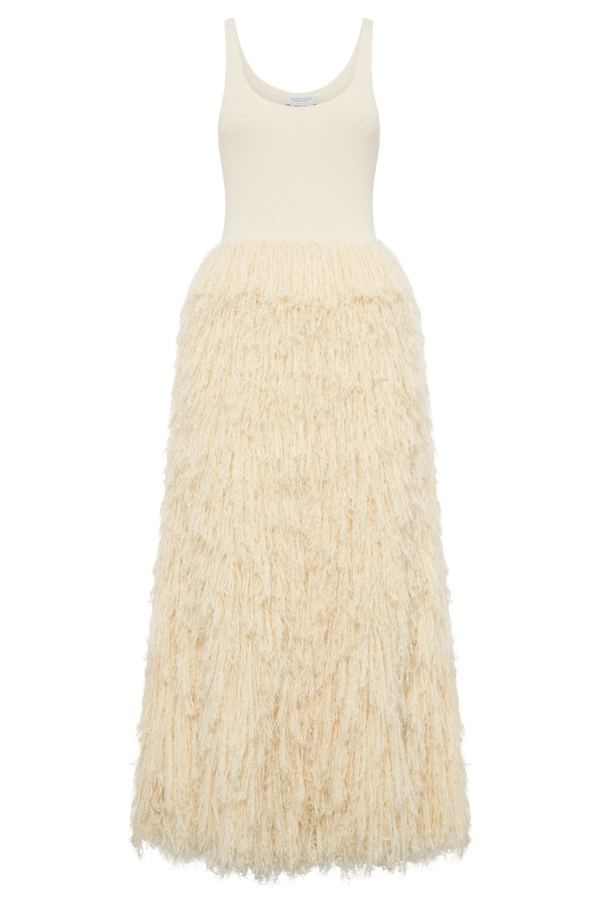 Elianor Fringe Knit Maxi Dress in Off White Silk Cashmere - 1