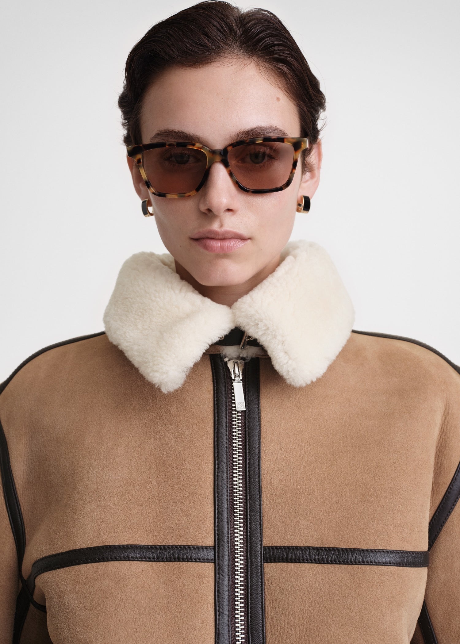 Shearling aviator jacket dark biscuit - 5