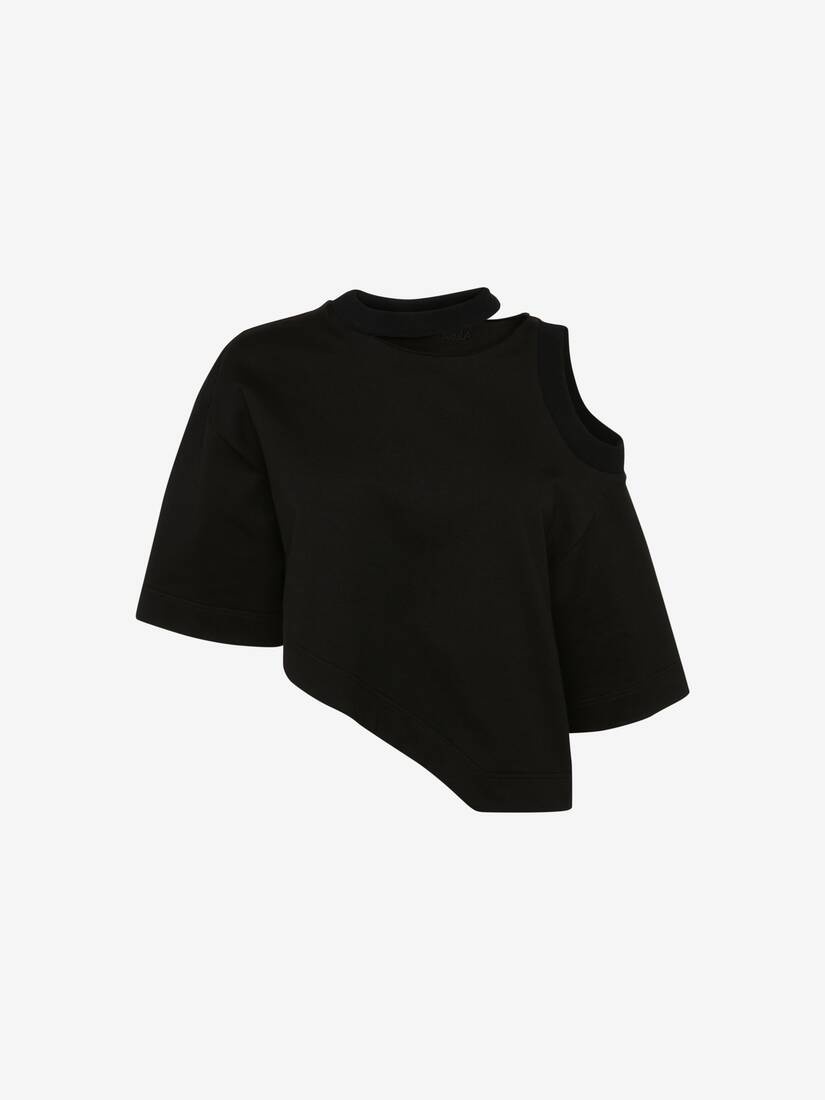 Women's Asymmetric Cropped T-shirt in Black - 1