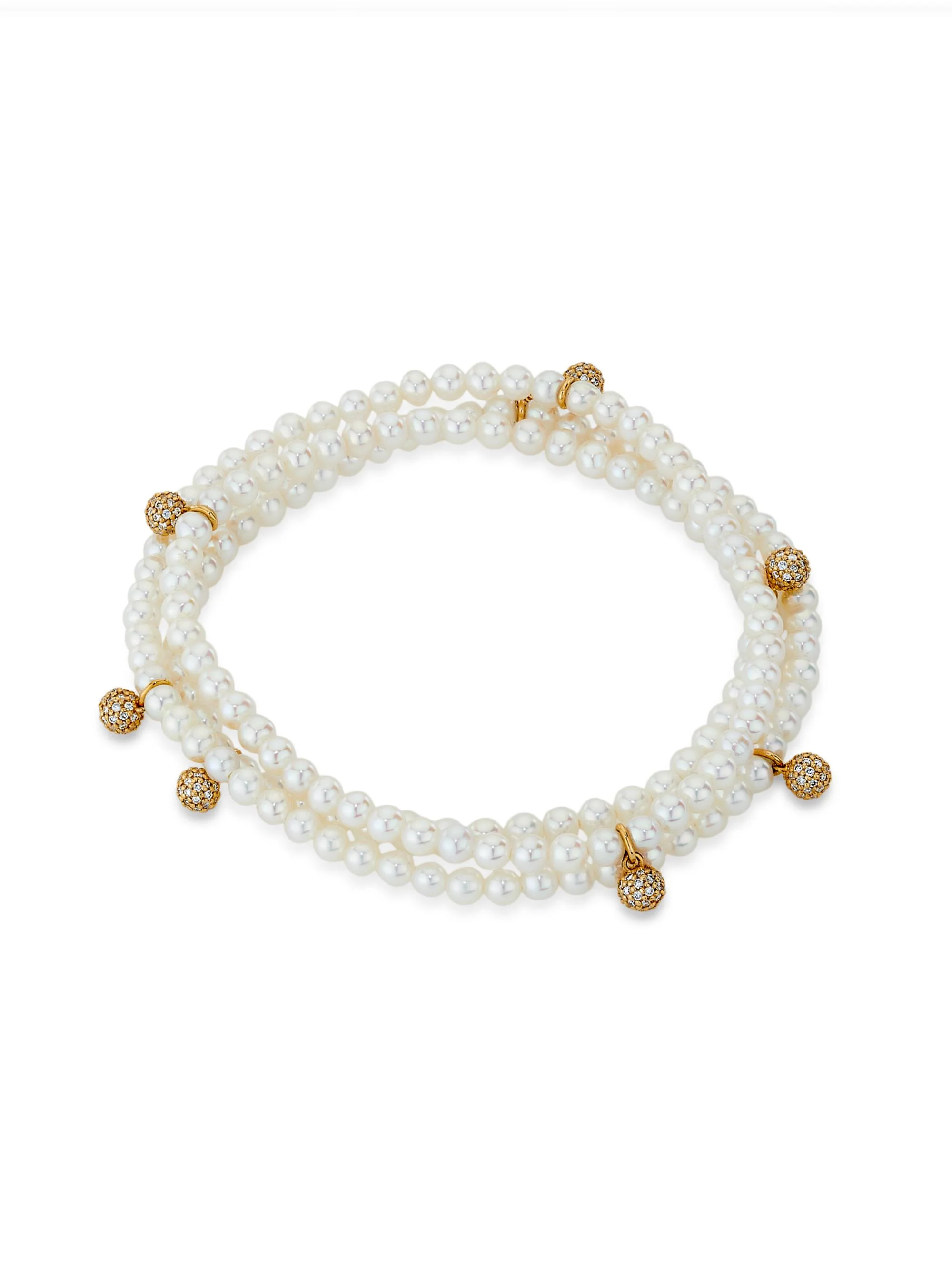 Women's 14K Yellow Gold, Freshwater Pearl & 0.87 TCW Diamond Wrap Bracelet - Pearl - 1