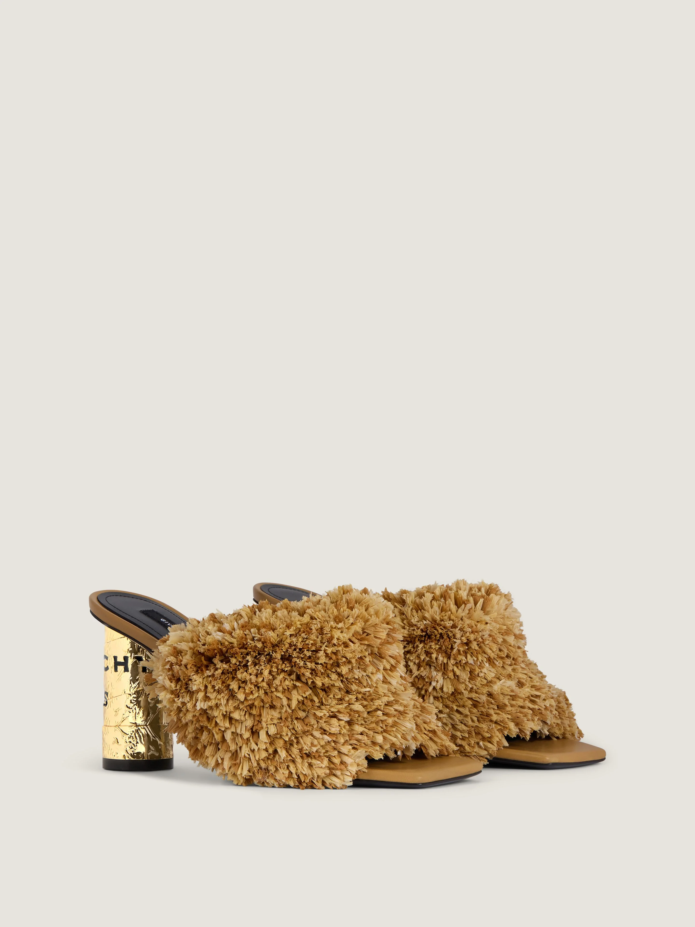 TAPE HEELED MULES WITH RAFFIA-EFFECT FRINGES - 1
