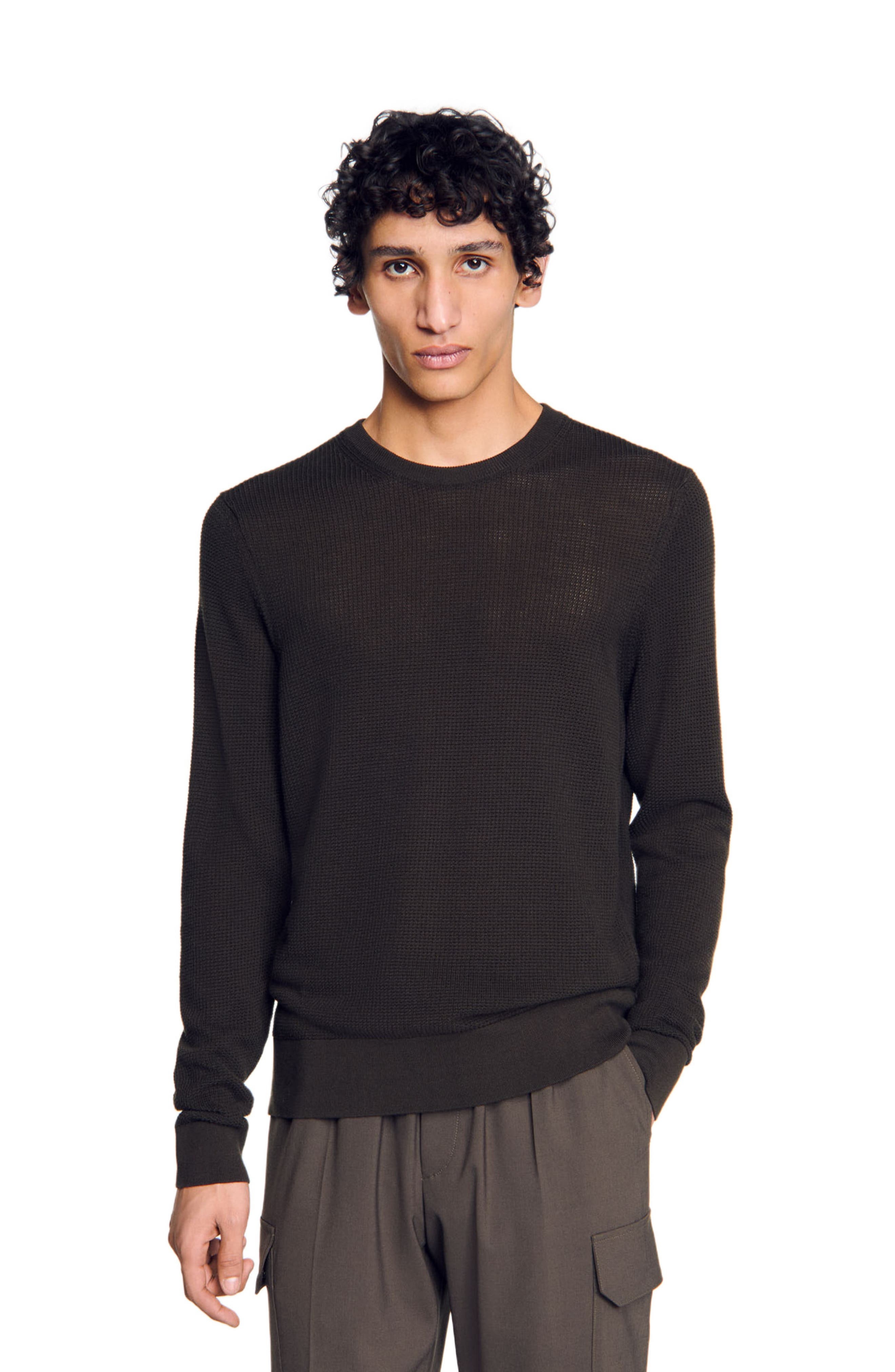 SANDRO Textured knit sweater in Dark Kaki. at Nordstrom - 3