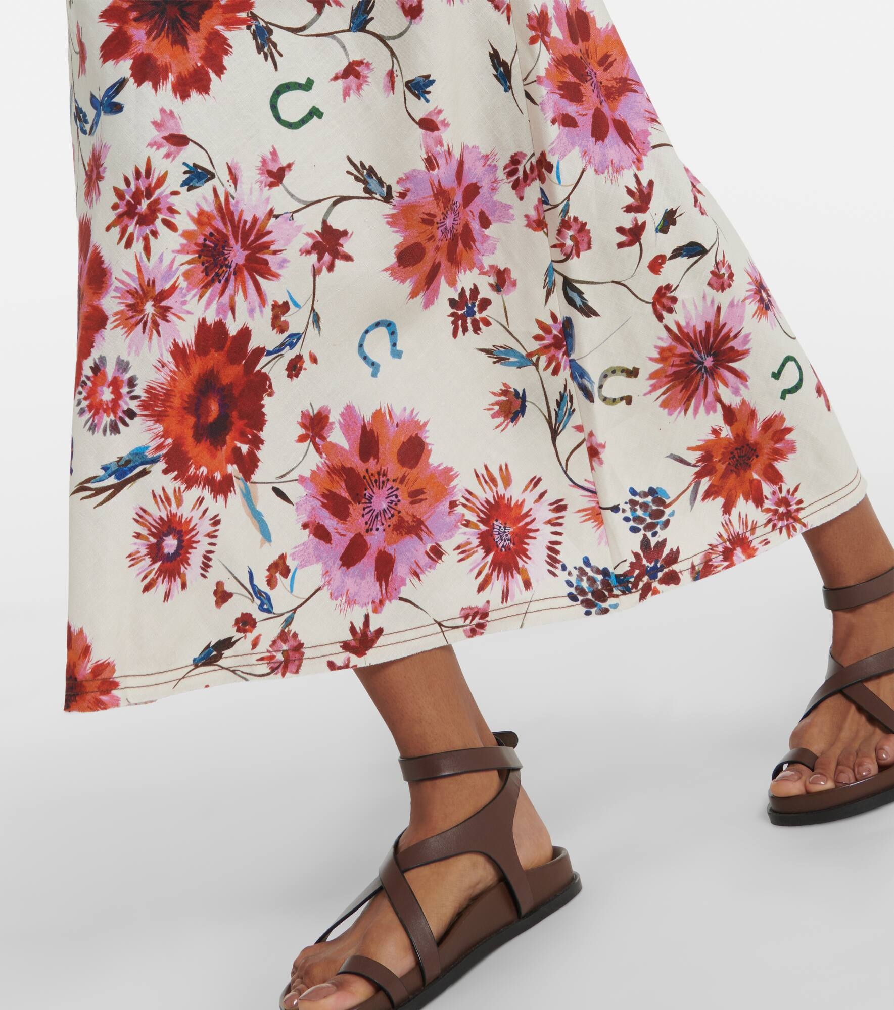 Floral Ease linen midi skirt - 5