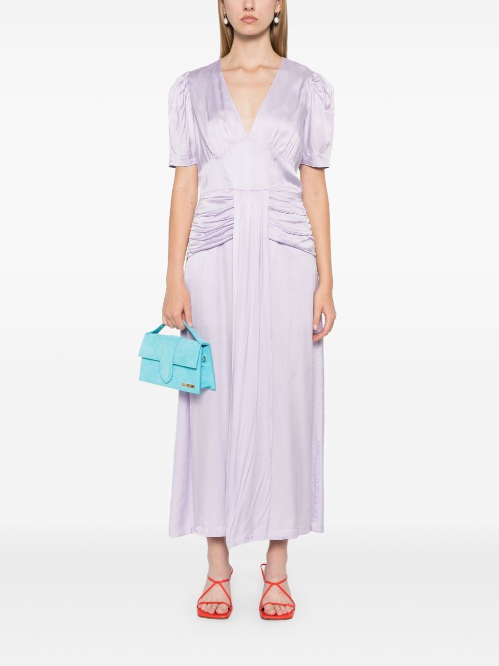 satin V-neck midi dress - 2