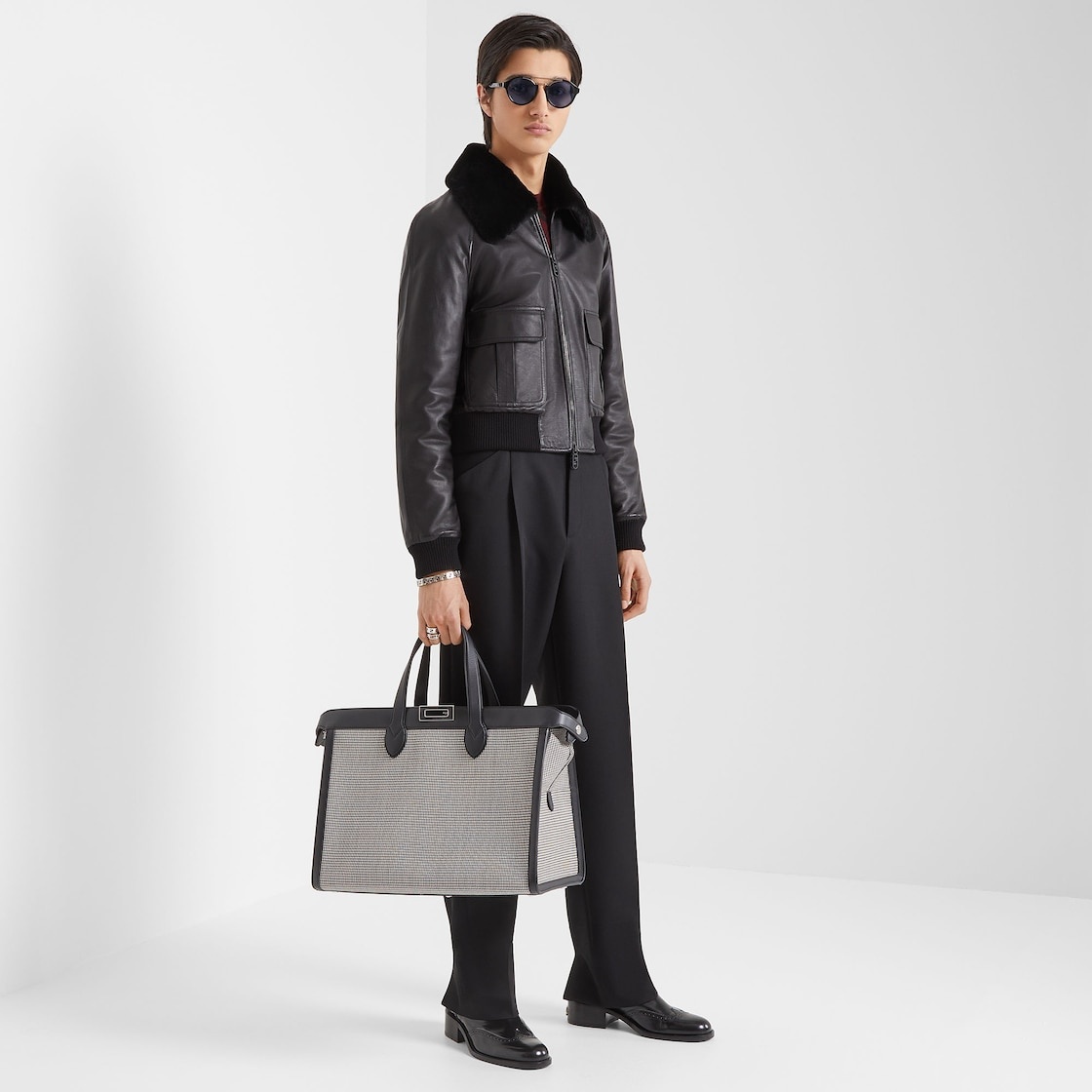 Peekaboo ISeeU Forty8 bag made of fabric with a black and white houndstooth micro motif embellished  - 7