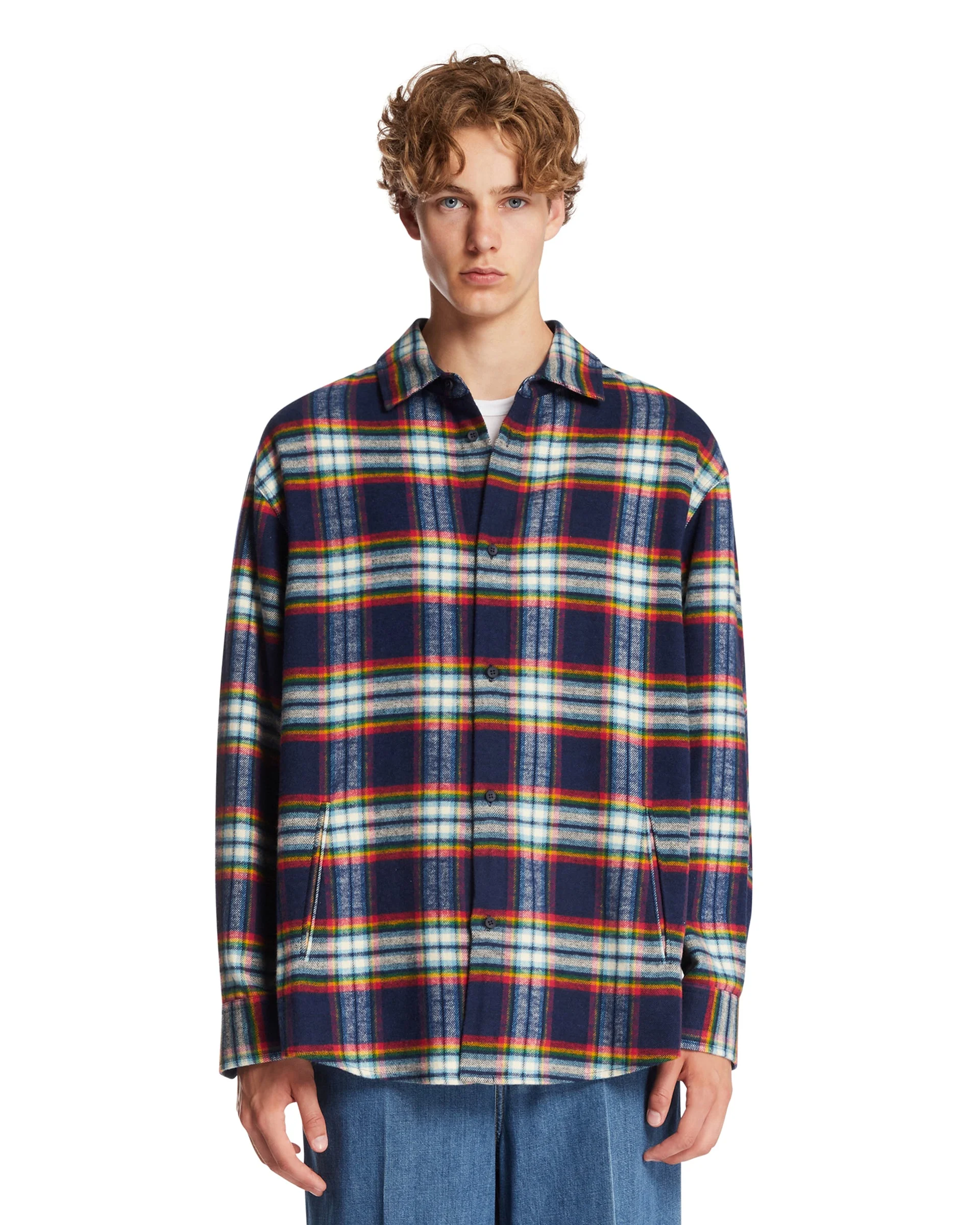 Blue Check Wool Shirt - 1
