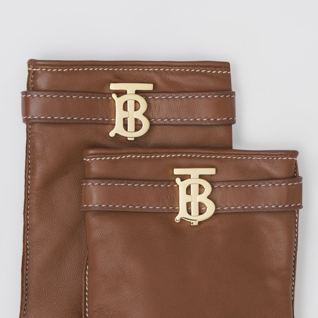 Monogram Motif Topstitched Leather Gloves - 2