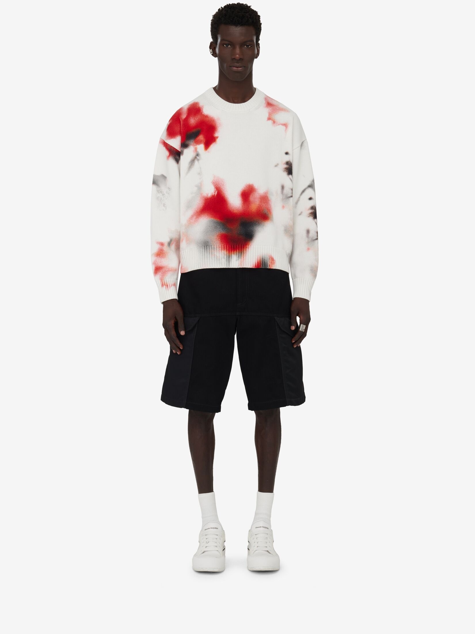 Men's Obscured Flower Jumper in Ivory/red/black - 2