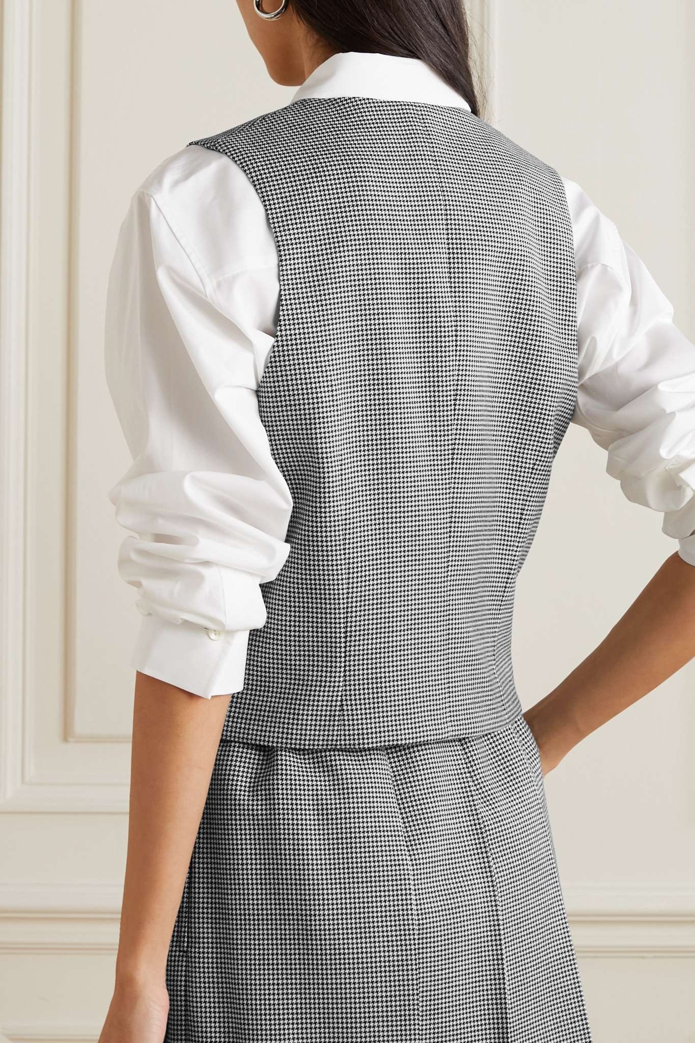 Bow-detailed houndstooth wool vest - 4