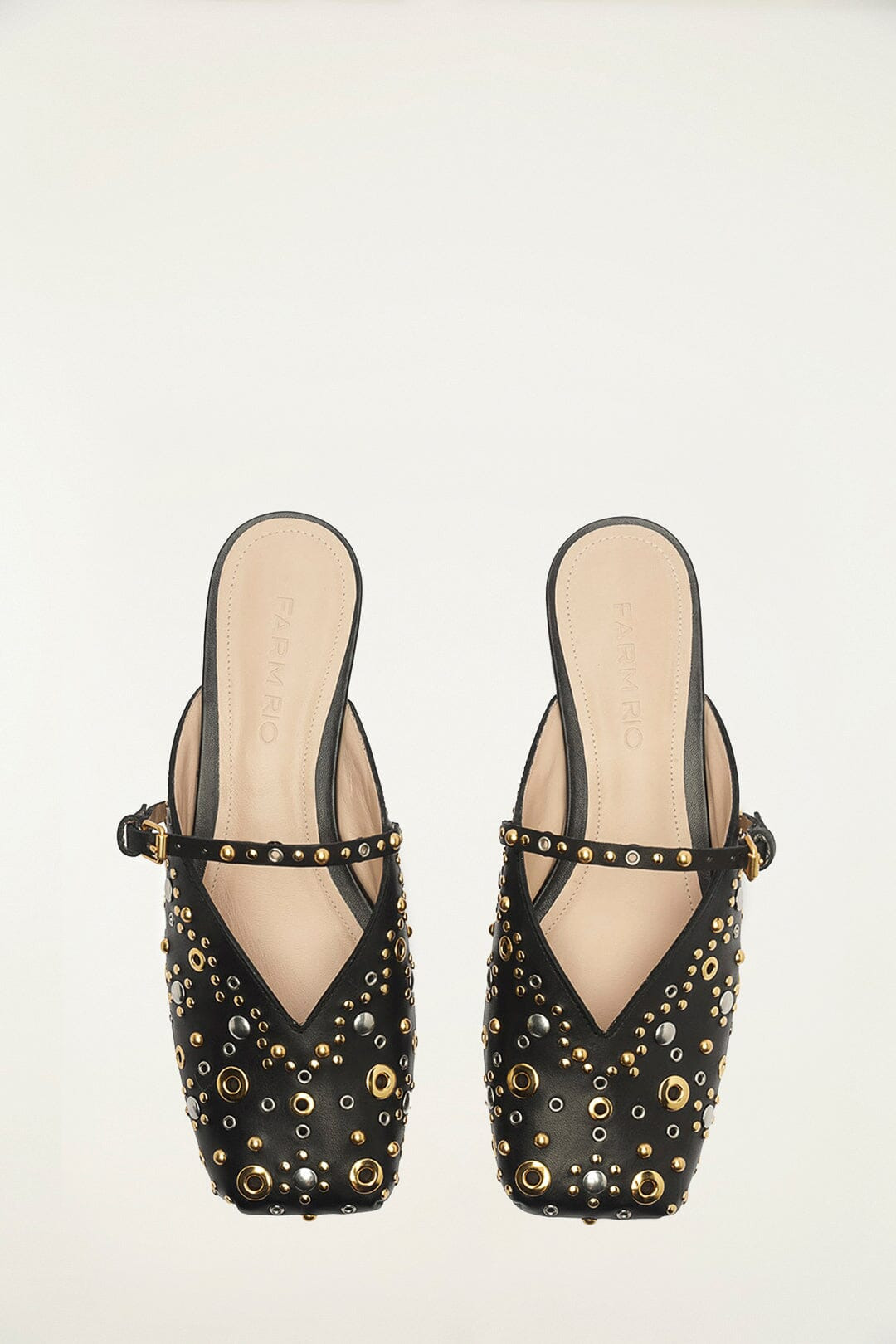 Black Studded Square Toe Ballerina - 3