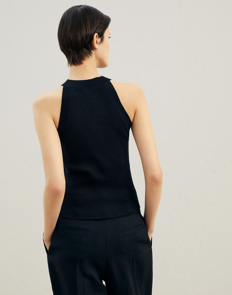Sparkling cashmere and silk lightweight rib knit top 2