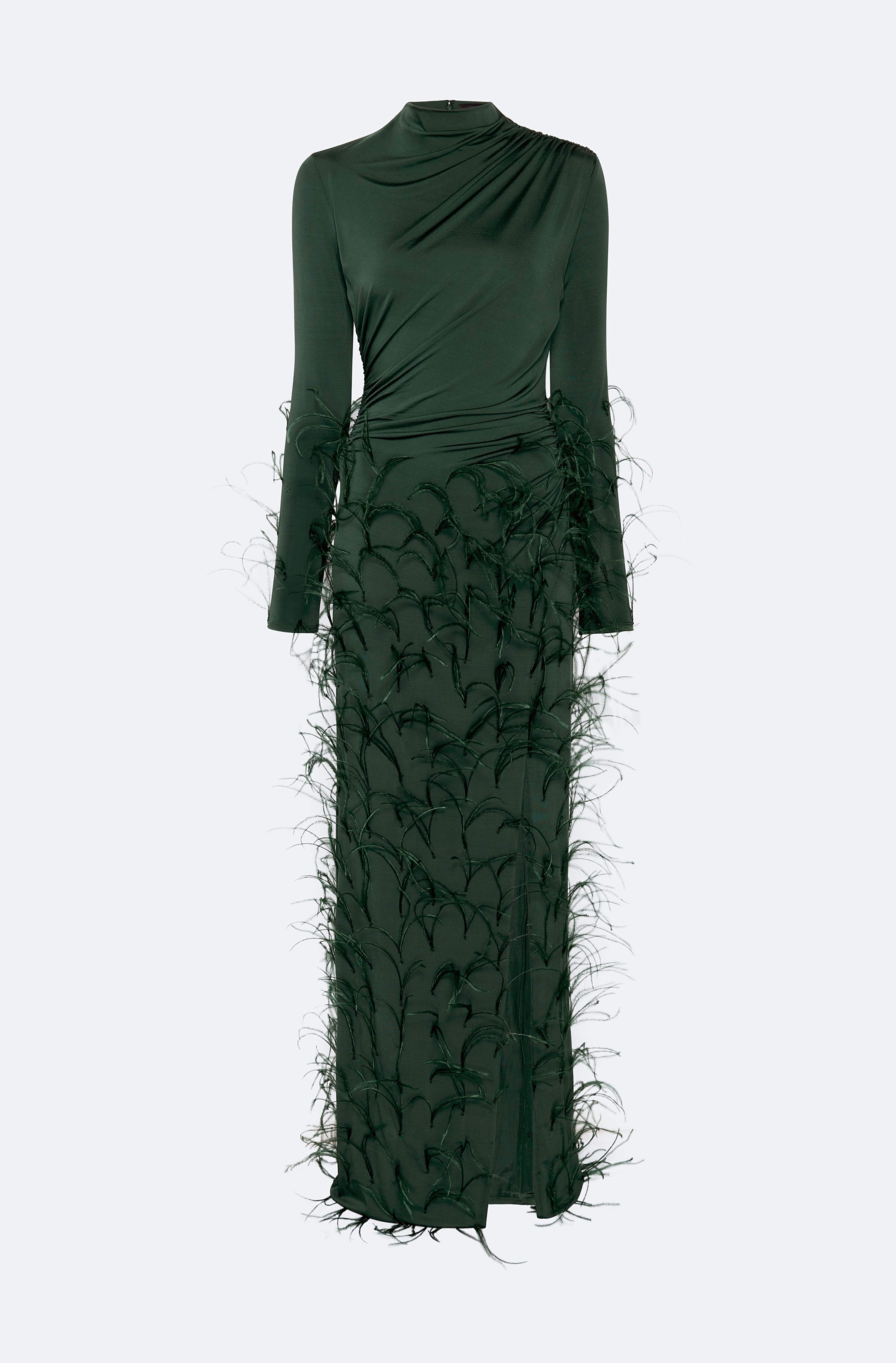 Jersey Draped Gown With Feathers - 1