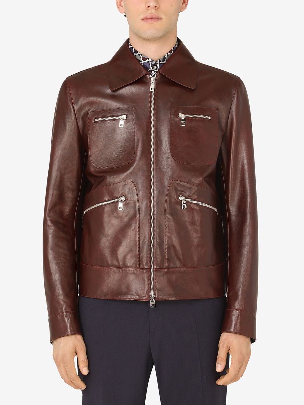 multi-pocket leather jacket - 3