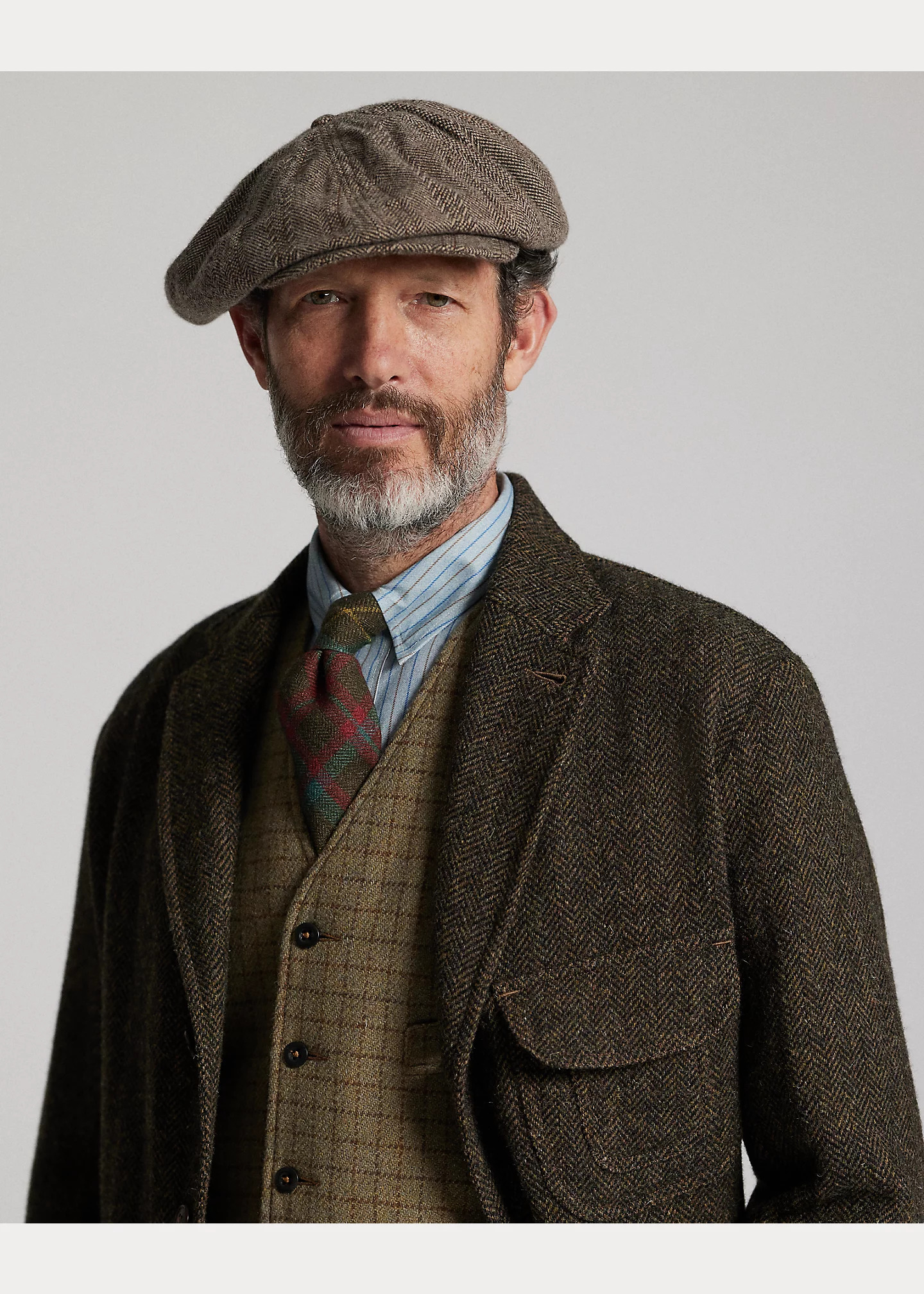 Wool-Cotton Herringbone Newsboy Cap - 4